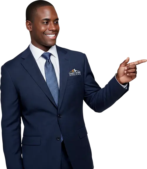 Amran Property Investments Employee pointing to a form for homeowners to fill out for selling a house to trusted cash buyers