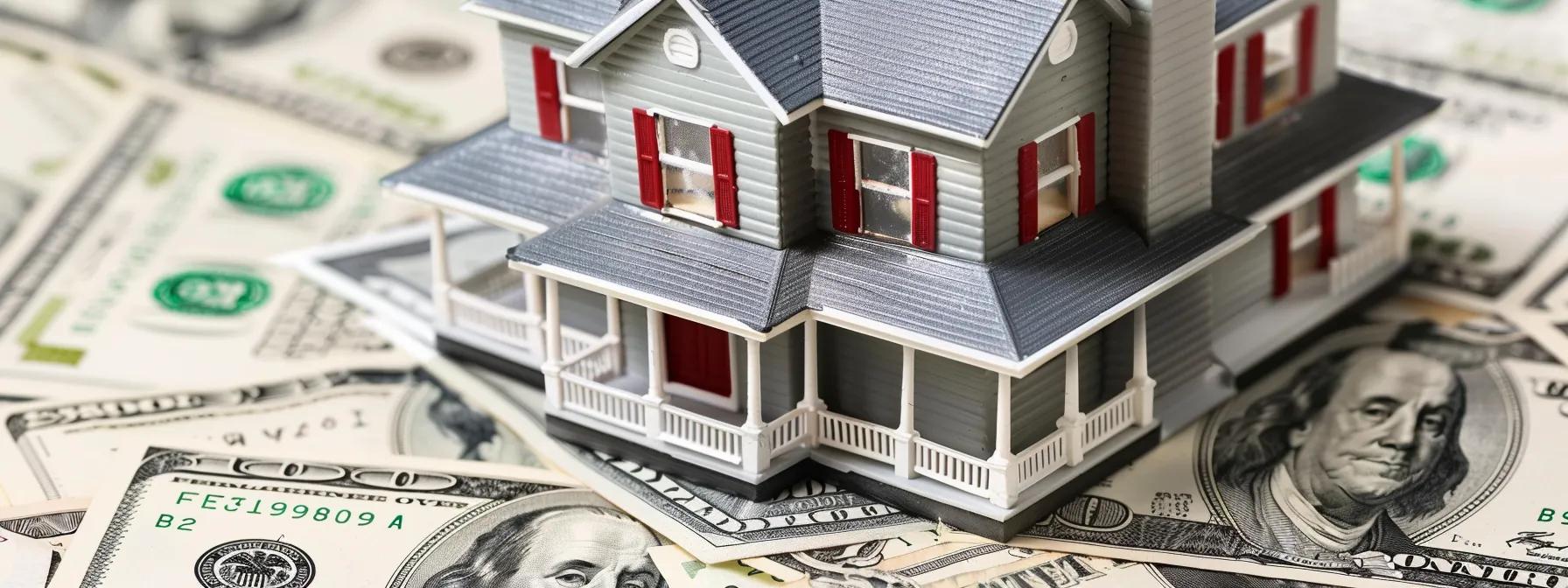 Model house on a bed of cash, representing DIY home selling and real estate market dynamics in Winston-Salem.