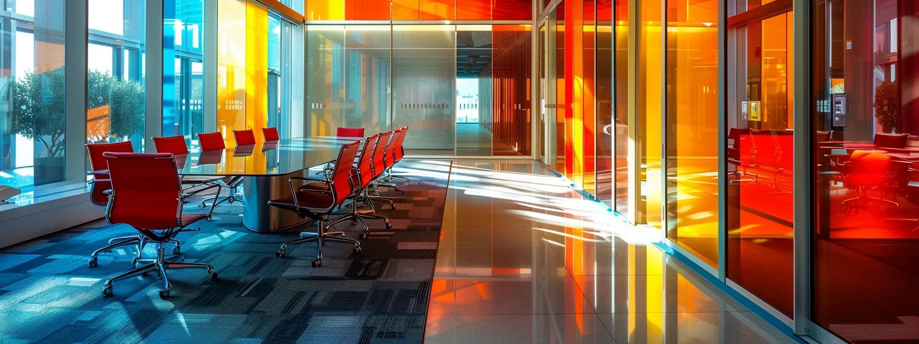 a sleek and modern office workspace is adorned with colorful legal templates, communication checklists, and market analysis tools, creating a dynamic atmosphere of professionalism and efficiency in the context of selling tenant-occupied properties.