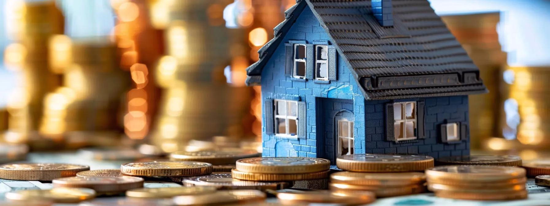 rent to own benefits displaying a small blue house with money around it